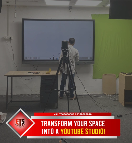 Teaching studio setup with desktop system and comment screen